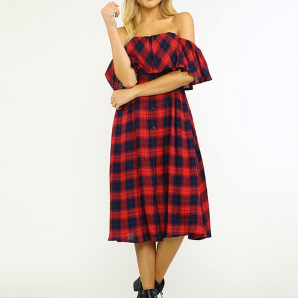 Plaid Off the Shoulder Dress
